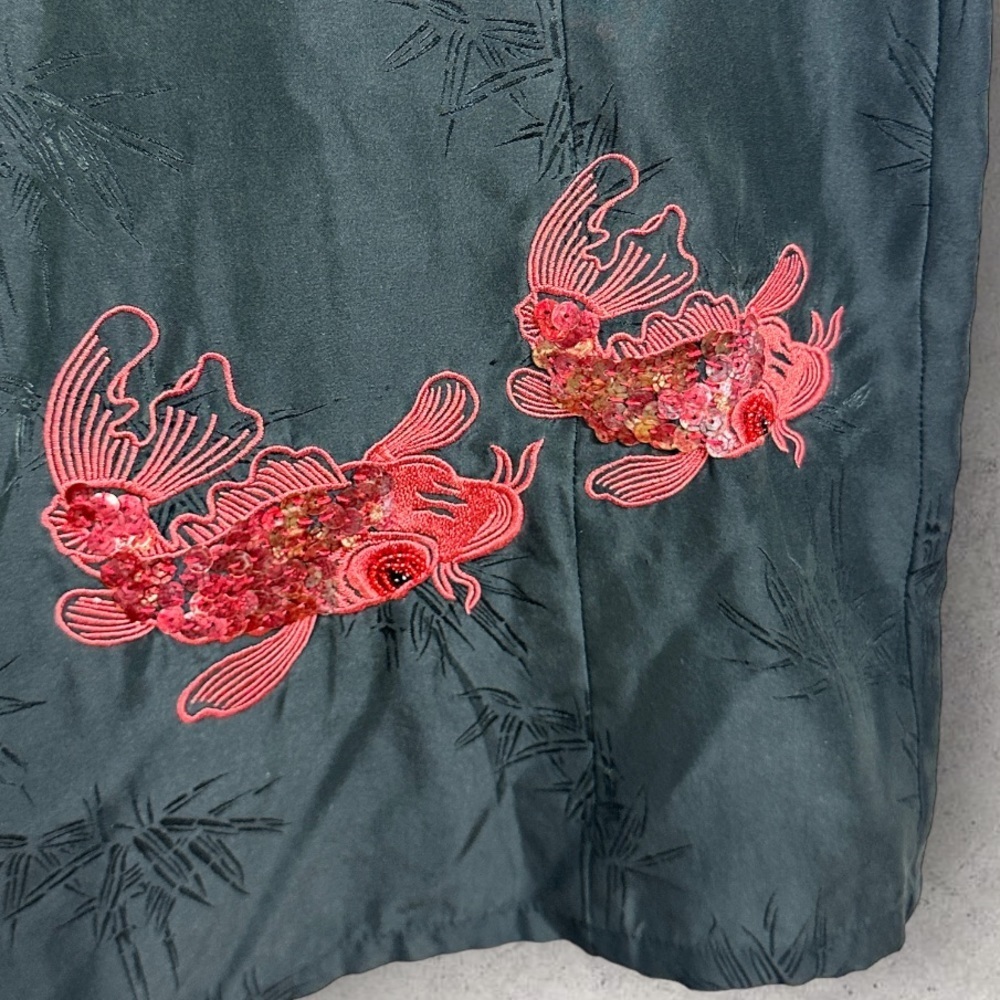 Vintage Citron 100% Silk Black Maxi Dress Fish Embroidery Size Small Side Zipper - Picture 12 of 14